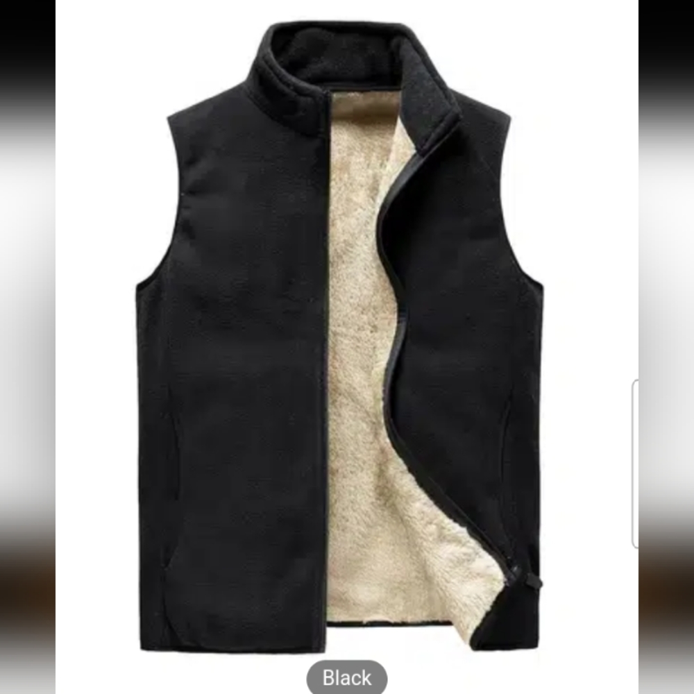 #0001 Men's Casual Fleece Black Vest With Pockets for Autumn, Winter &Spring